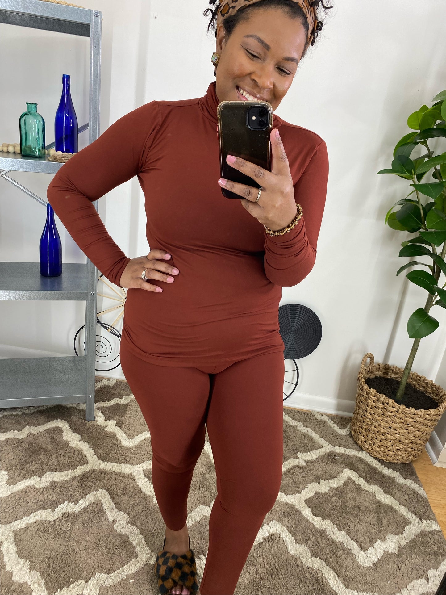 Rust Mock Neck Set