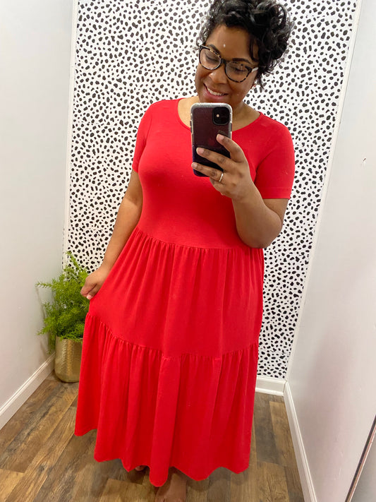 Tiered Midi Dress (Ruby)