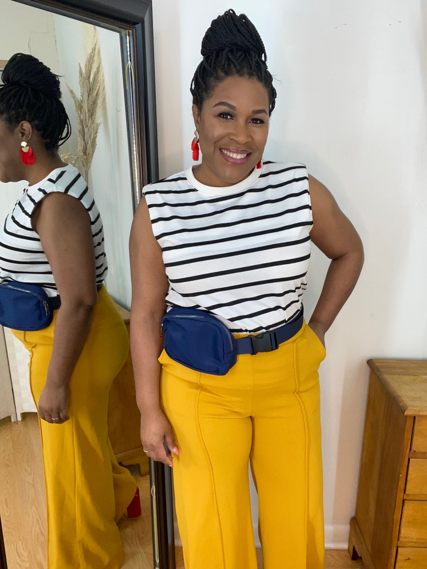 Stripe Shoulder Pad Top