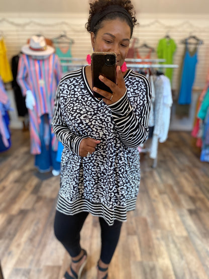 Leopard Stripes Tunic - Black/Ivory