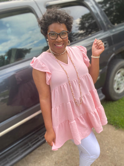 Pink Ruffle Sleeve Top
