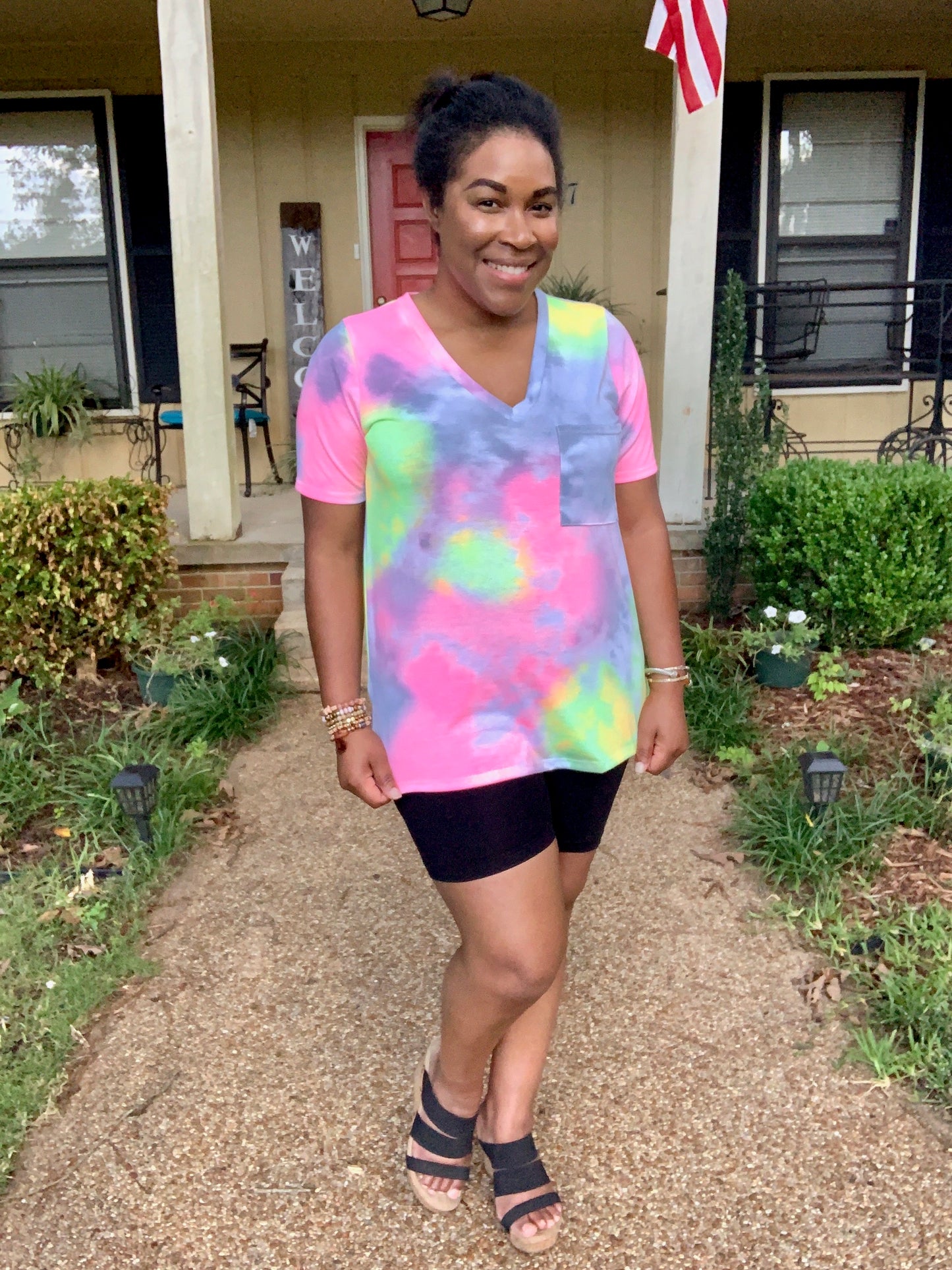 Tie Dye V-neck Pocket Top