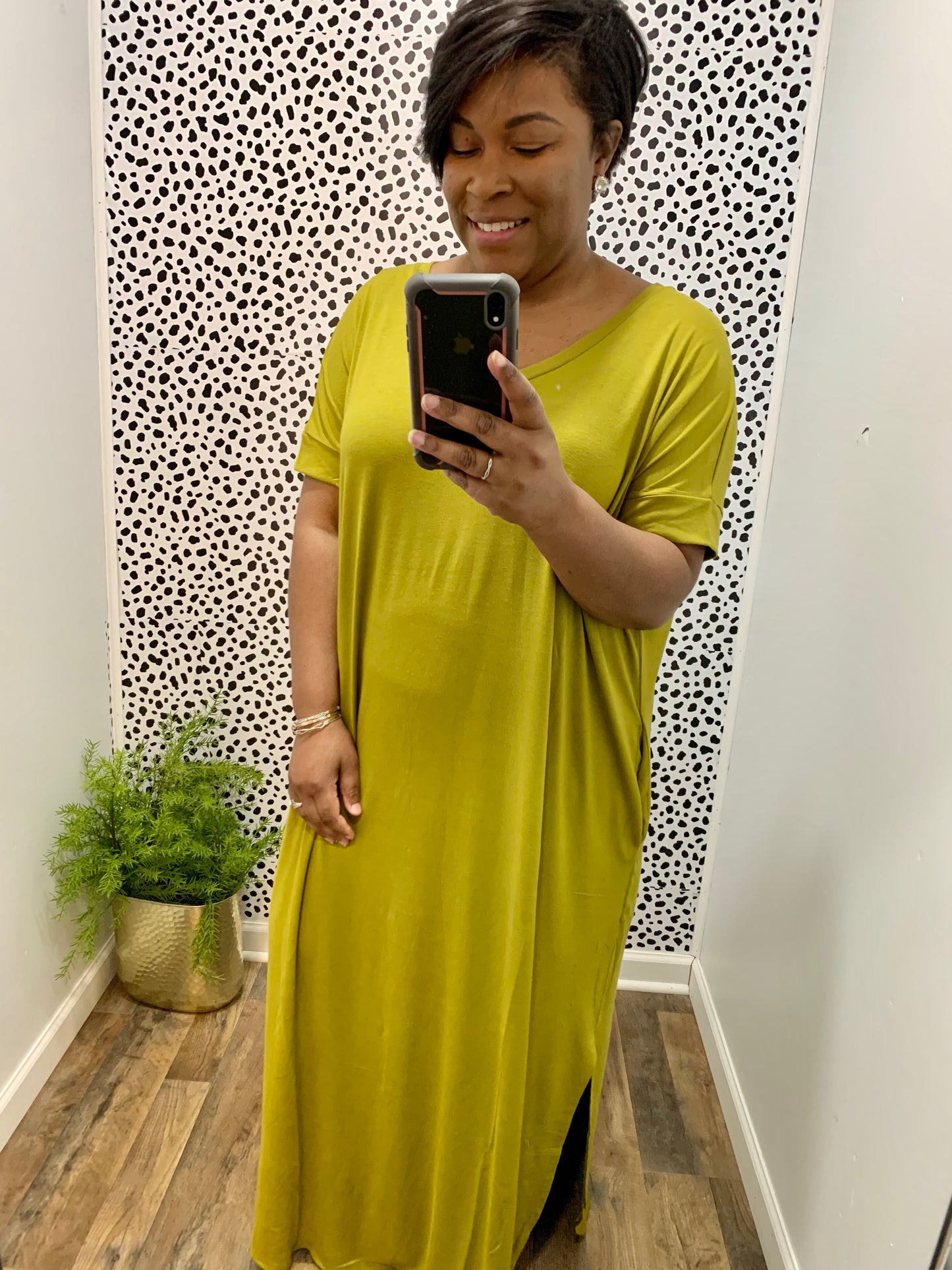 Olive Side Slit Maxi Dress
