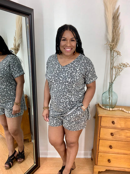 Gray Leopard Short Set