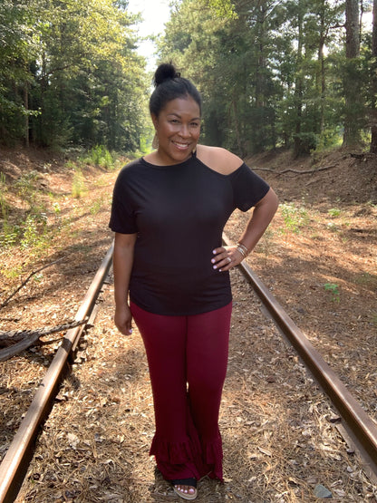 Burgundy Ruffle Pants