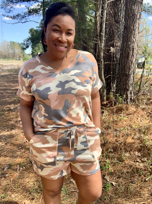 Light Brown Camo Short Set (Curvy)