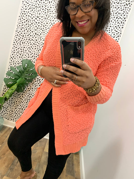 Coral Popcorn Cardi