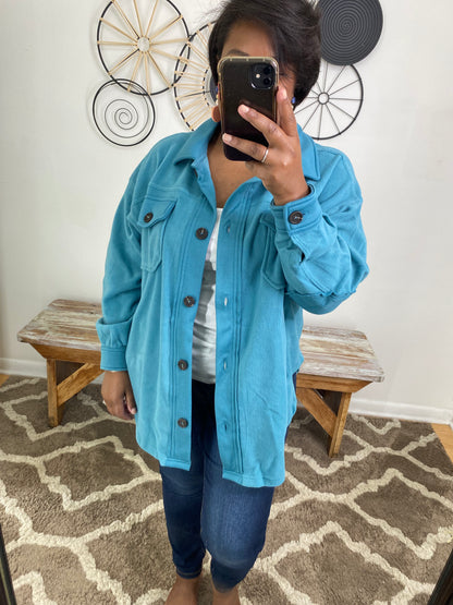 Teal Fleece Shacket