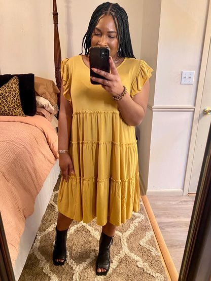 Mustard Tiered Midi Dress