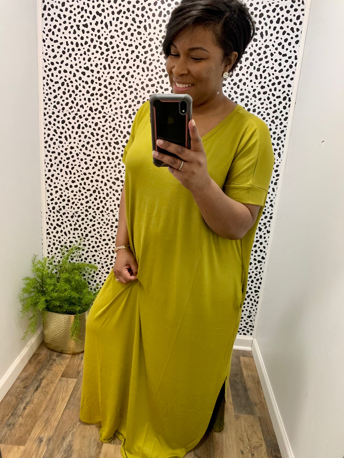 Olive Side Slit Maxi Dress