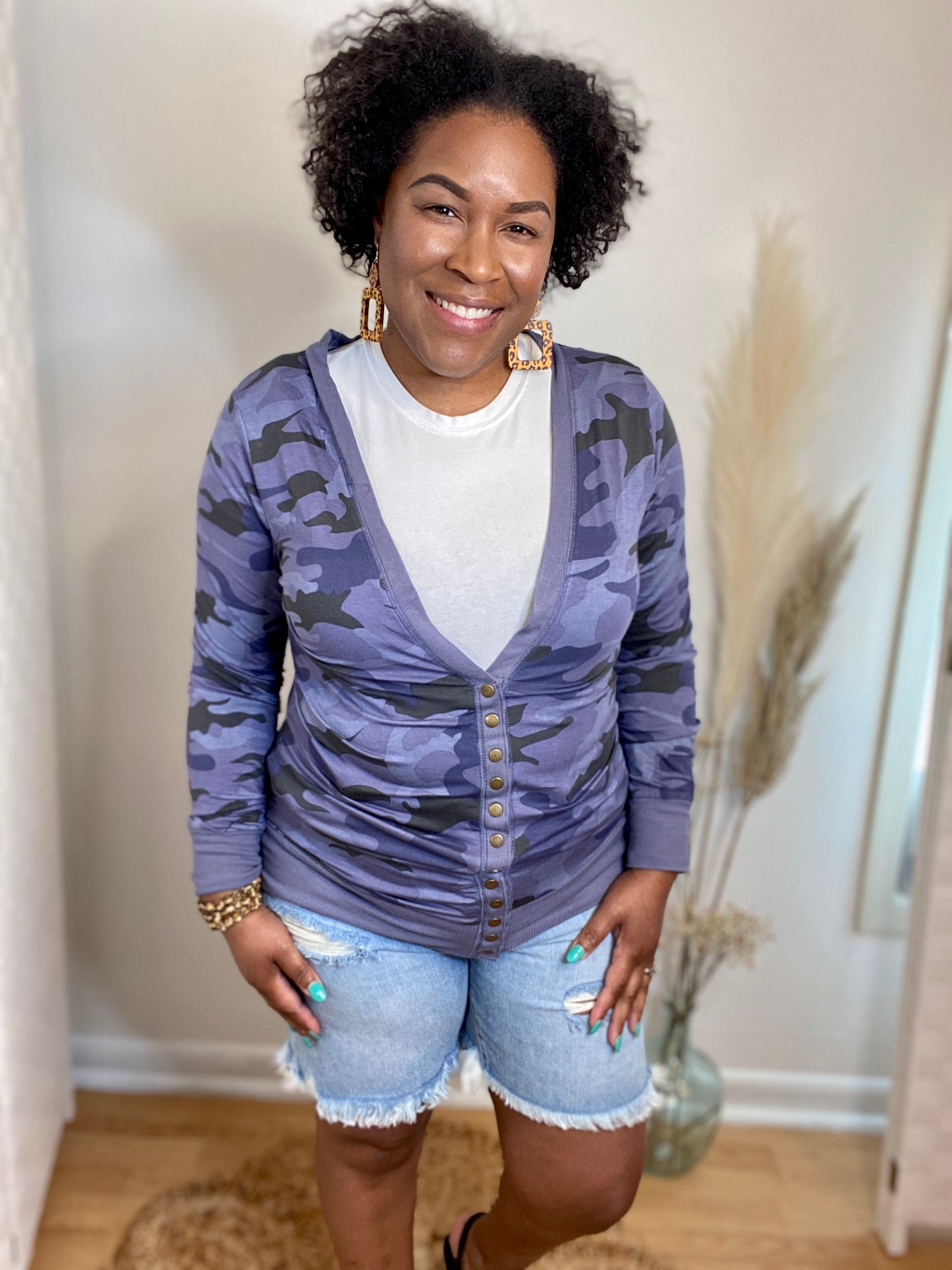 Blue Camo Snap Cardigan