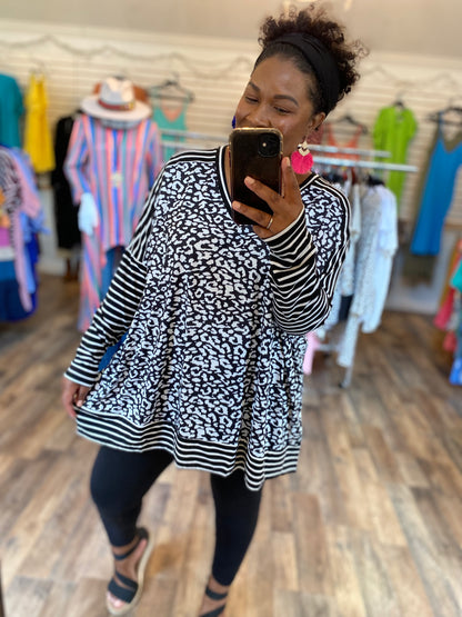 Leopard Stripes Tunic - Black/Ivory