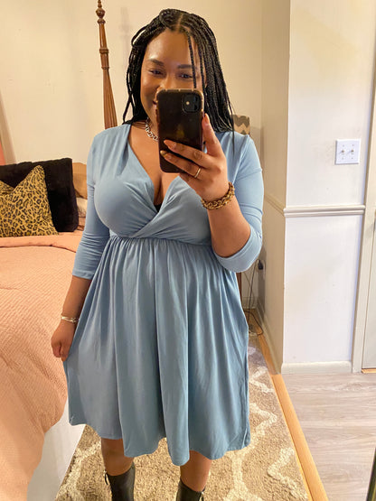 Blue Gray Surplice Dress