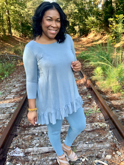 Blue Gray Ruffle Tunic Set