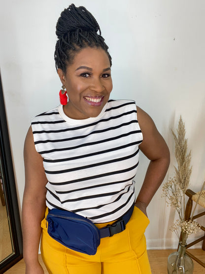 Stripe Shoulder Pad Top