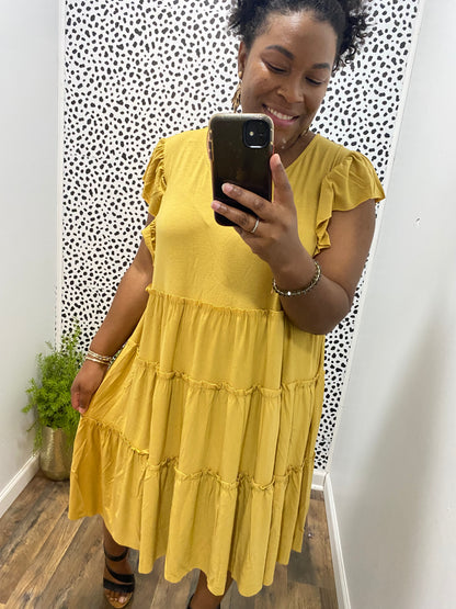Mustard Tiered Midi Dress