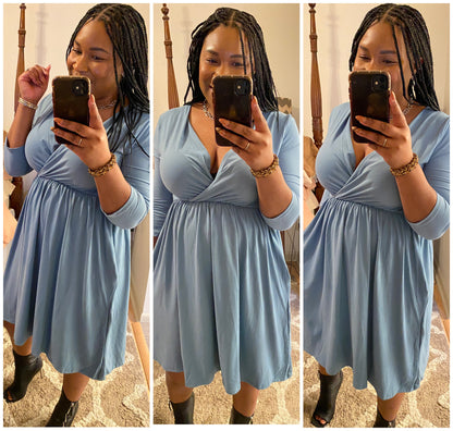 Blue Gray Surplice Dress