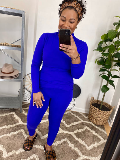 Bright Blue Mock Neck Set