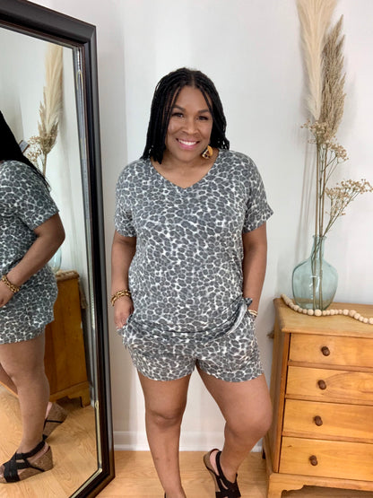 Gray Leopard Short Set