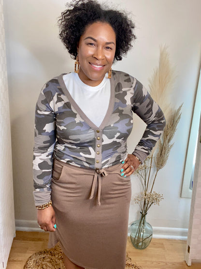 Camo Cardigan (Dusty Blue)