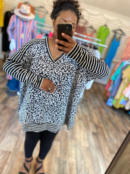 Leopard Stripes Tunic - Black/Ivory