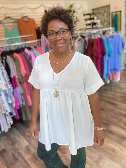Cream Empire Waist Top