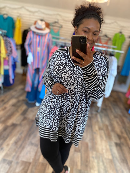 Leopard Stripes Tunic - Black/Ivory