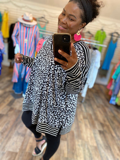 Leopard Stripes Tunic - Black/Ivory