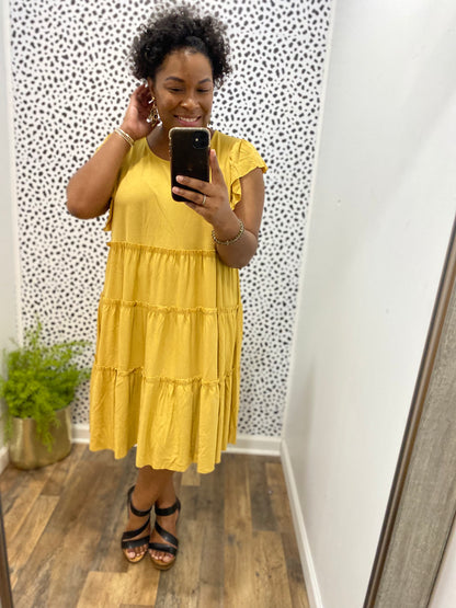 Mustard Tiered Midi Dress