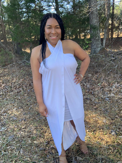 White Sleeveless Solid Knit Dress