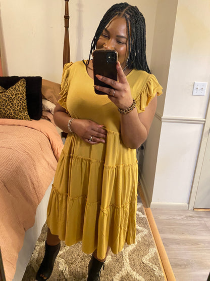 Mustard Tiered Midi Dress