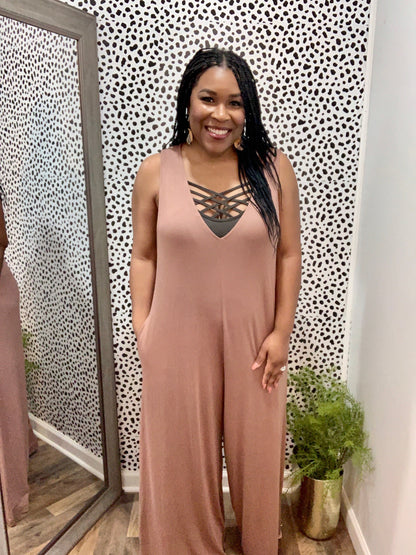 Wide Leg Jumpsuit(Mocha)