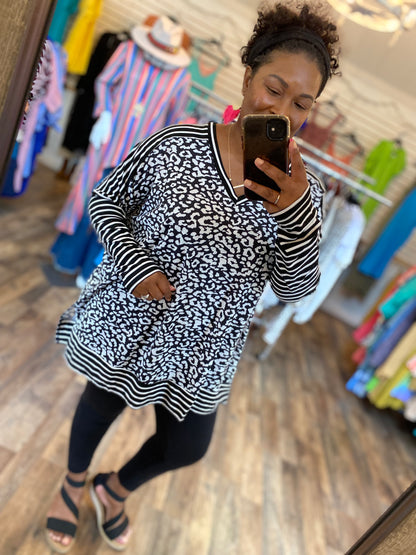 Leopard Stripes Tunic - Black/Ivory