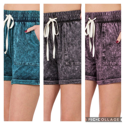 MINERAL WASH DRAWSTRING CUFFED SHORTS