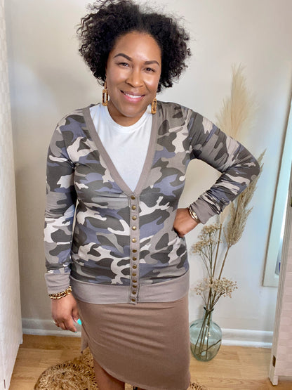 Camo Cardigan (Dusty Blue)