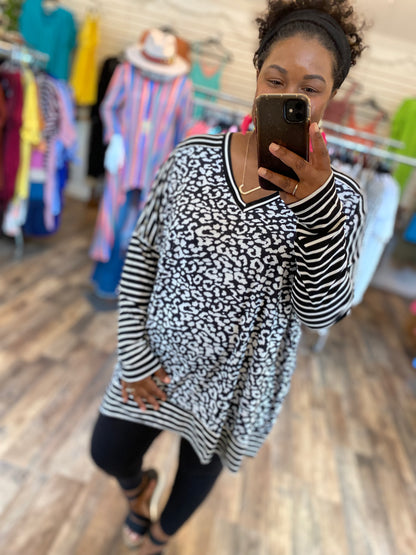 Leopard Stripes Tunic - Black/Ivory
