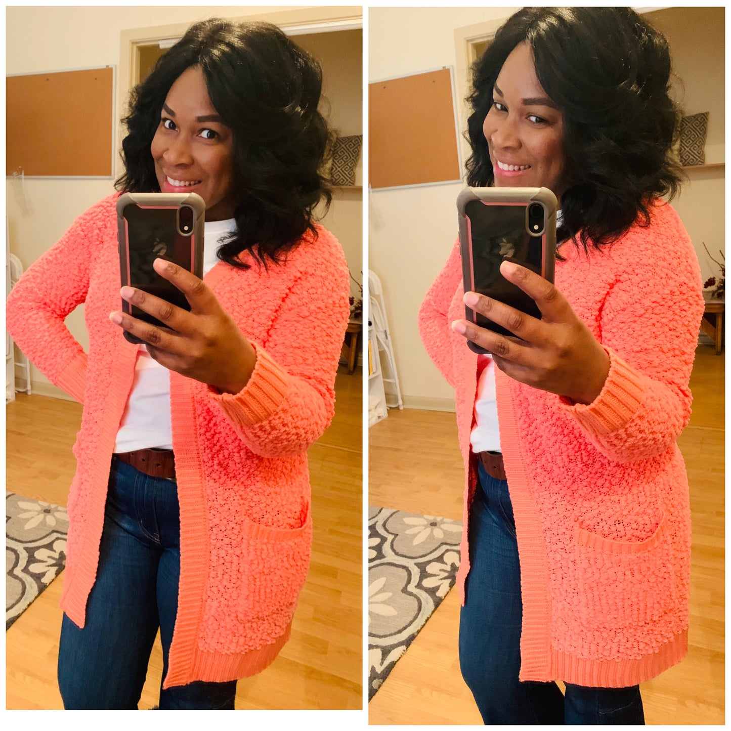 Coral Popcorn Cardi