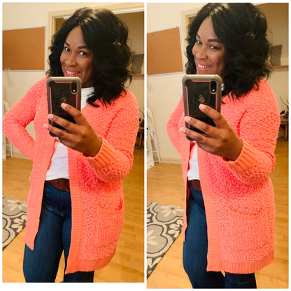 Coral Popcorn Cardi