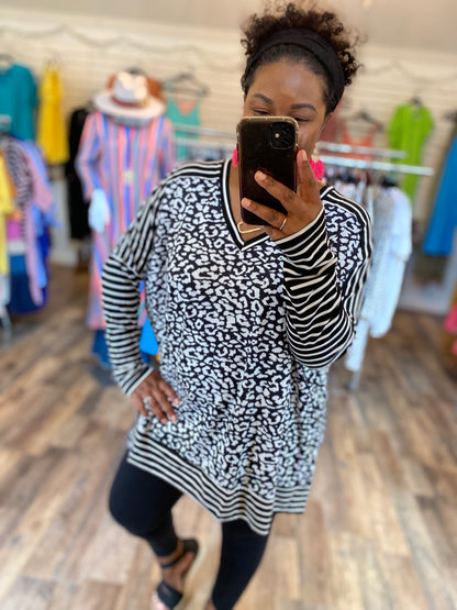 Leopard Stripes Tunic - Black/Ivory