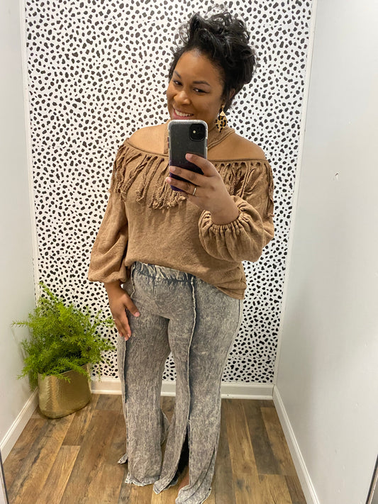 Fringe Open Shoulder Top