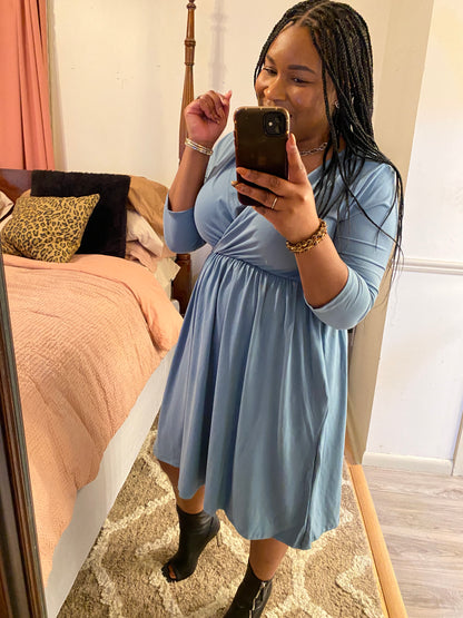 Blue Gray Surplice Dress