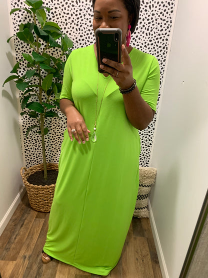 Green V-Neck Maxi