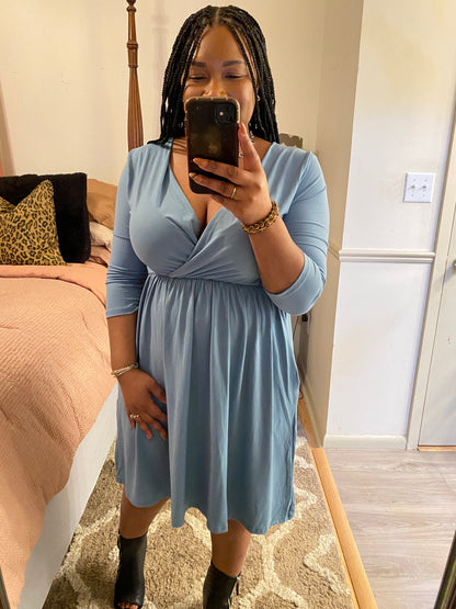 Blue Gray Surplice Dress