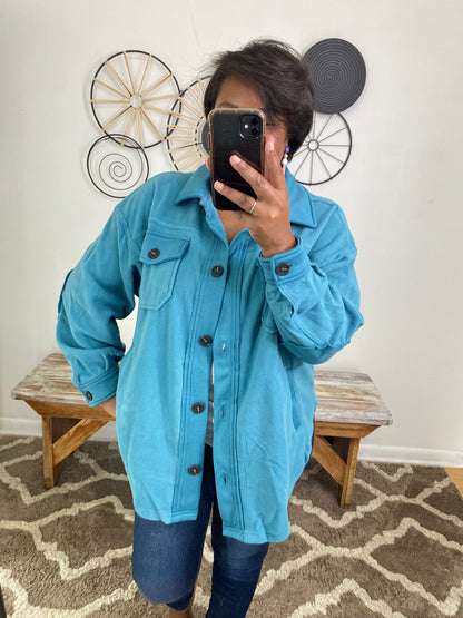 Teal Fleece Shacket